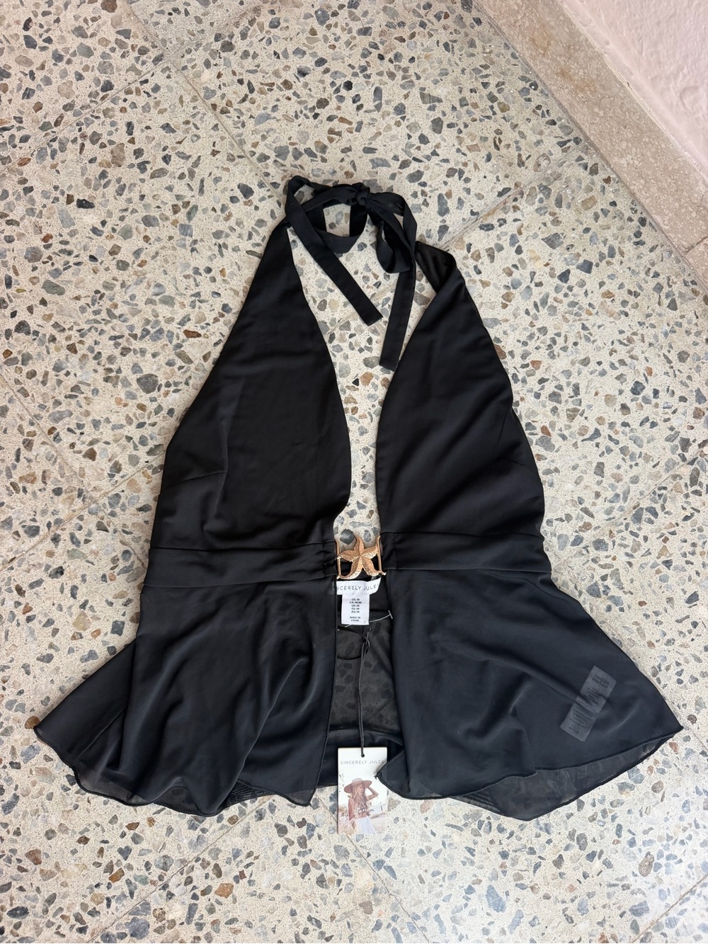 Sincerly Jules Black Halter Camisole with Gold Ring Detail